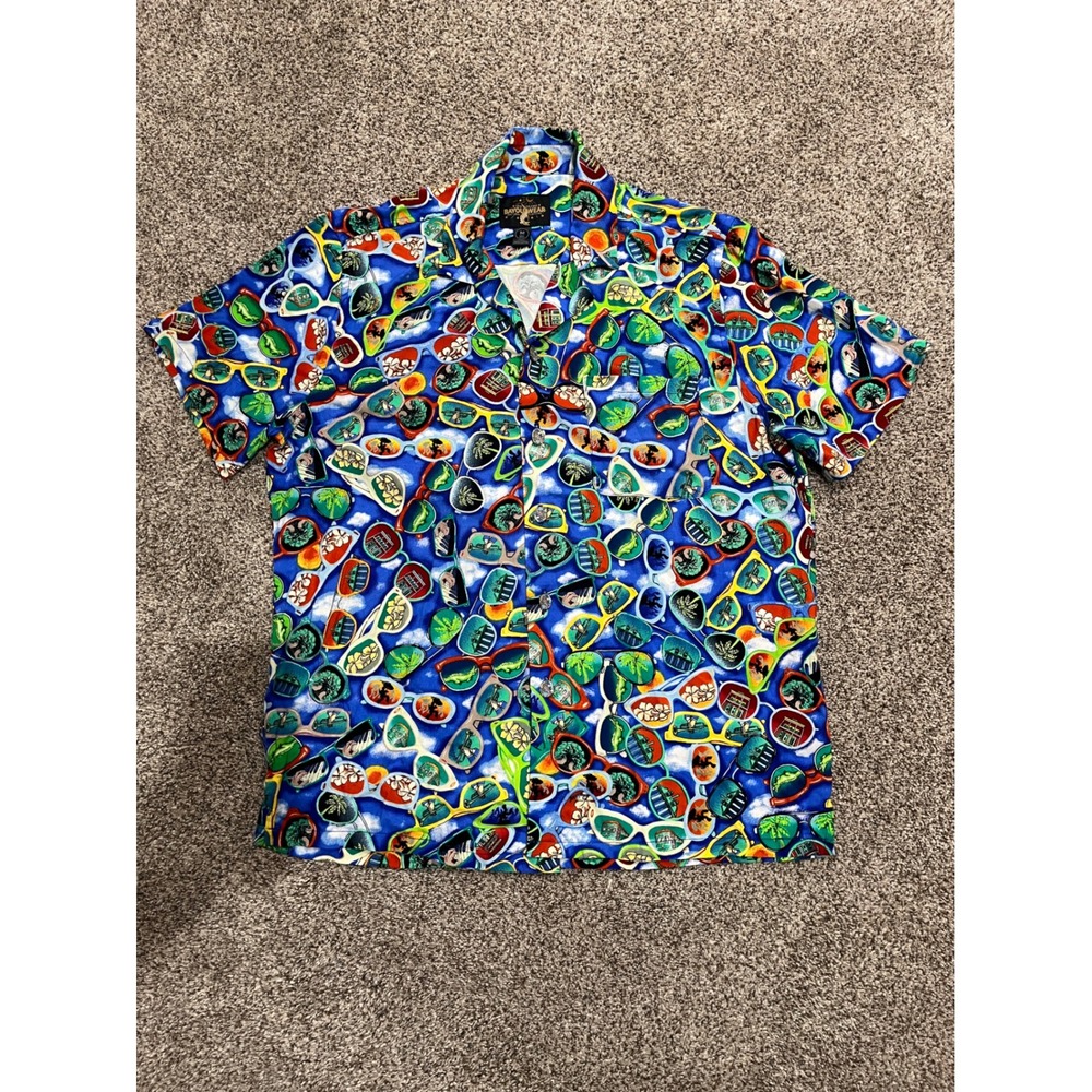 Bayou Wear New Orleans Cultural Clothing Sunglasses Rayon Shirt Mens M Blue - Picture 1 of 6